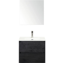 Wastafelonderkast met twee laden, wastafel en spiegel