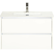 Witte wastafelonderkast met twee laden en kraan