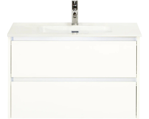 Witte wastafelonderkast met twee laden en kraan
