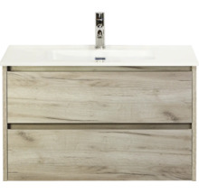 Wastafelonderkast met twee lades, houtlook en opzetwastafel