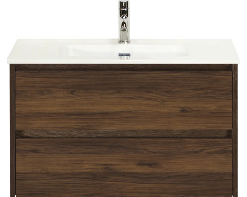 Wastafelonderkast met twee lades, wastafel en kraan