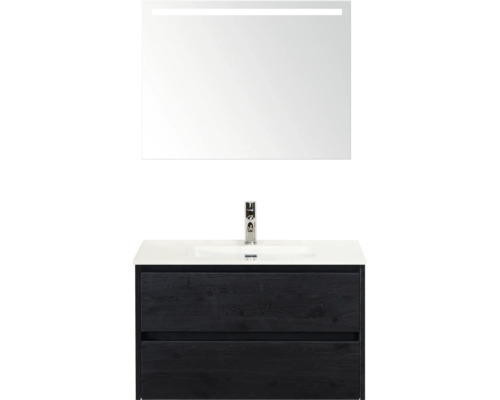 Wastafelmeubel met onderkast, wastafel en spiegel met verlichting