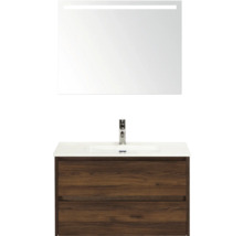 Badkamermeubelset met wastafelonderkast, wastafel en spiegel met verlichting