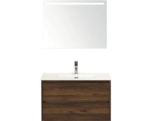 Badkamermeubelset met wastafelonderkast, wastafel en spiegel met verlichting