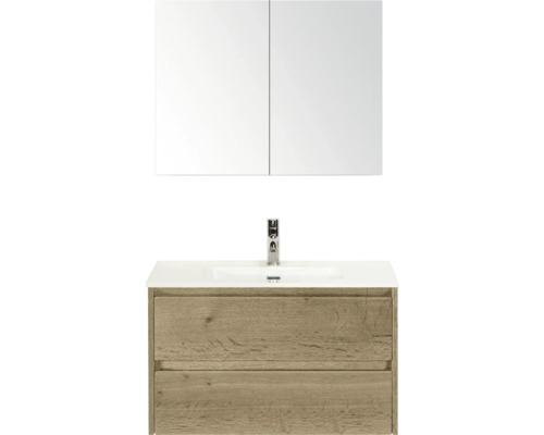 Wastafelcombinatie met spiegelkast en twee laden