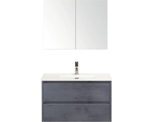 Wastafelonderkast met wastafel en spiegelkast voor de badkamer.