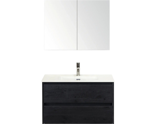 Badkamermeubelset met wastafel, onderkast met twee laden en spiegelkast