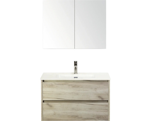 Wastafelonderkast met spiegel en twee laden