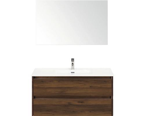 Wastafelcombinatie met spiegel, kraan en onderkast met lades