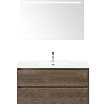 Wastafelcombinatie met spiegel en onderkast met lades in de badkamer