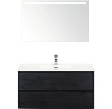 Wastafelmeubel met wastafel, kraan en spiegel met verlichting