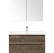 Wastafelcombinatie met spiegelkast en twee lades in houtlook