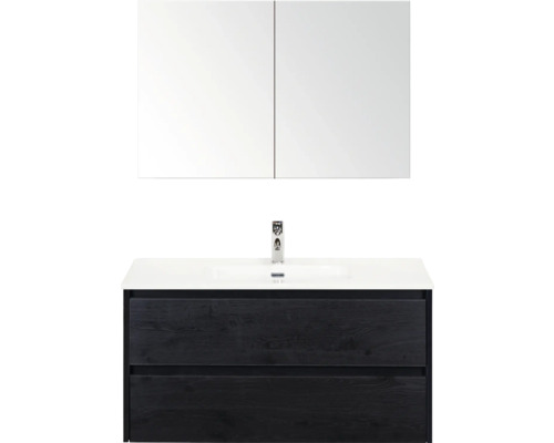 Wastafelonderkast met twee laden, wastafel en spiegelkast
