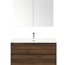 Wastafelcombinatie met spiegelkast en houten decor