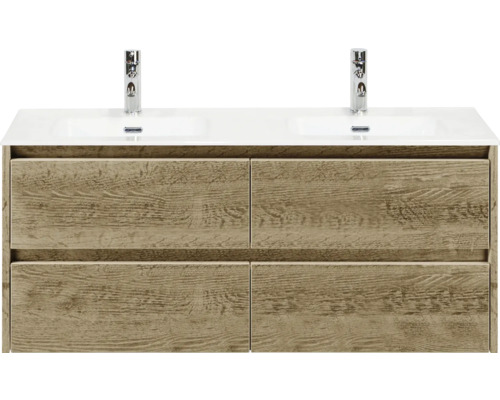 Wastafelonderkast met vier laden en twee wastafels