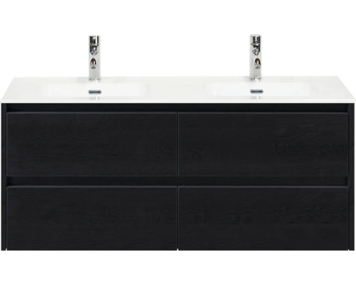 Wastafelonderkast met twee wastafels en vier laden