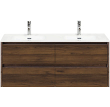 Wastafelonderkast met twee wastafels en vier laden in houtdecor