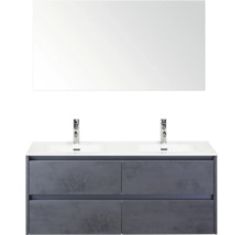 Wastafelmeubel met dubbele wastafel, kranen en spiegel