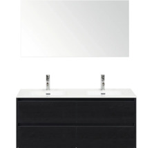 Badkamermeubelset met dubbele wastafel, spiegel en onderkast
