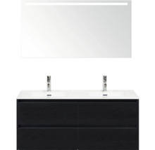 Badkamermeubelset met dubbele wastafel, onderkast met lades en spiegel met verlichting