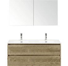 Wastafelmeubel met twee wastafels, houten onderkast en spiegelkast