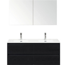 Wastafelmeubel met twee wastafels, onderkast met vier laden en spiegelkast