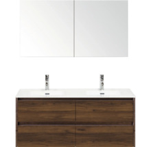 Wastafelcombinatie met twee wastafels, kranen en spiegelkast