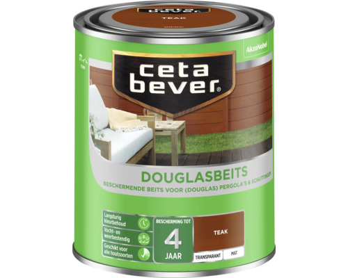 CETABEVER Douglasbeits teak transparant mat 750 ml CetaBever Douglasbeits Teak beschermt hout buitenshuis.