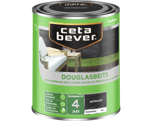 CETABEVER Douglasbeits antraciet transparant mat 750 ml Ceta Bever Douglas beits antraciet verfblik