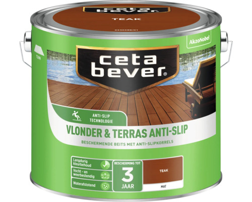 CETABEVER Beits vlonder & terras antislip teak mat 2,5 l Ceta Bever Terrassen lakverf Teak, beschermende beits met antislipkorrels, bescherming tot drie jaar