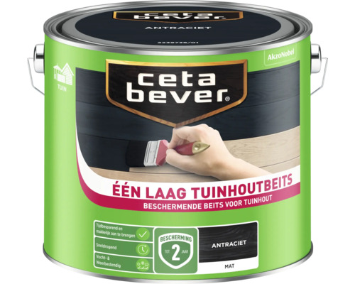 CETABEVER Één laag tuinhoutbeits antraciet mat 2,5 l Ceta Bever Tuinhoutbeits antraciet blik