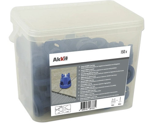 AKKIT Nivelleersysteem LLQ startset 150 st Akkit tegel leveling systeem starter set met 1,5 mm voeg in transparante doos