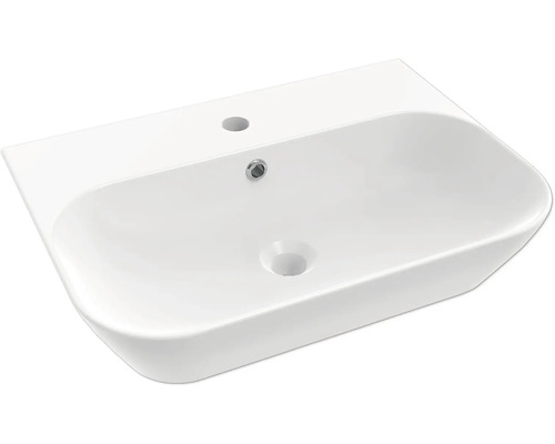 Keramische wastafel met kraangat en overloop