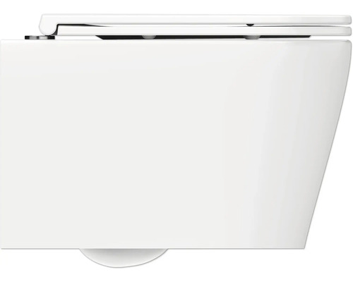 Detailaanzicht van een wandhangend toilet met toiletdeksel