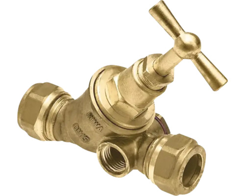 BONFIX Knel stopkraan met bovendeel 15 mm met aftapgelegenheid Messing hoekregelventiel met handgreep
