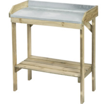 Houten tuintafel met plank en gegalvaniseerd werkblad