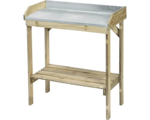 Oppottafel met zinken werkblad Houten tuintafel met plank en gegalvaniseerd werkblad