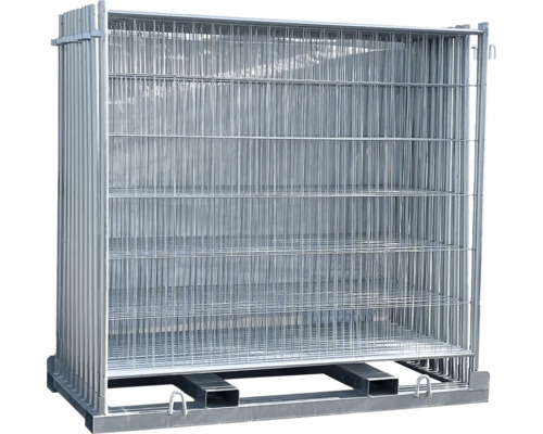 Stapelpallet met metalen hekwerk elementen
