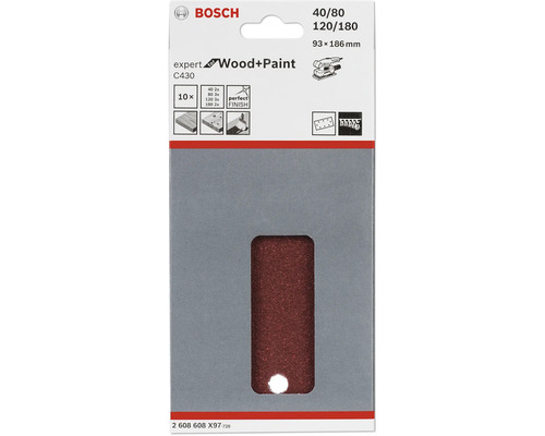 Bosch schuurpapier Expert C430 voor hout en verf, korrel 40/80/120/180, afmeting 93x186 millimeter, 10 stuks