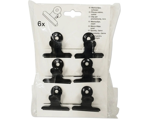 Verpakking met zes zwarte memoclips
