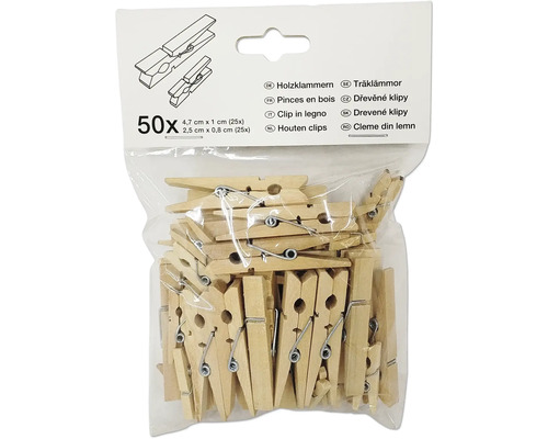 Verpakking van 50 houten wasknijpers