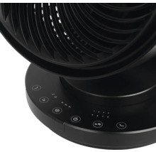 Detail van een zwarte ventilator met bedieningspaneel