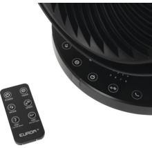 Gedetailleerde weergave van een ventilator met bedieningselementen en bijbehorende afstandsbediening