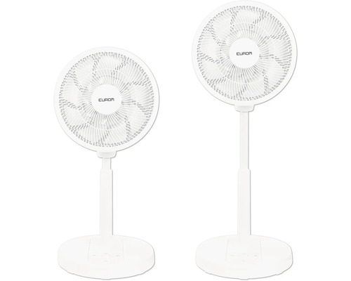 Twee witte Eurom staande ventilatoren
