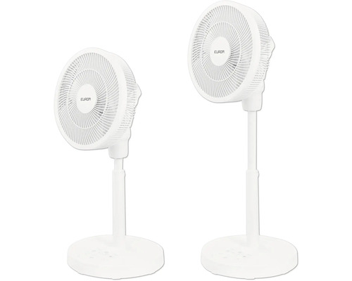 Twee witte EUROM staande ventilatoren