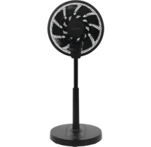 Zwarte staande ventilator met beschermrooster en bedieningspaneel