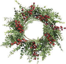 Decoratieve krans met groene bladeren en rode bessen