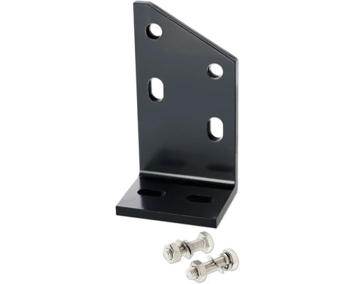 Zwarte hoekconnector met bevestigingsmateriaal