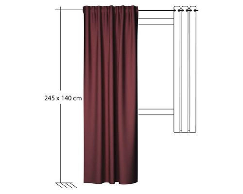 Bordeauxrood decoratief gordijn met oogjes, afmeting 245 x 140 cm