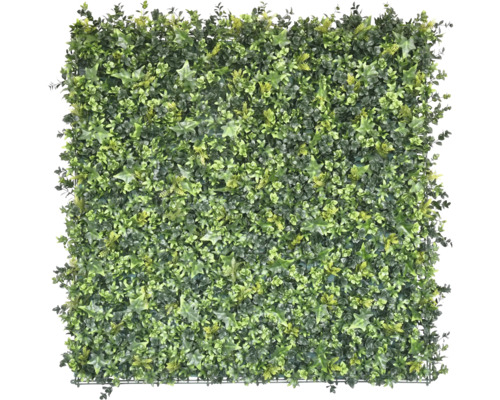 Kunsthaag met diverse groene bladeren.